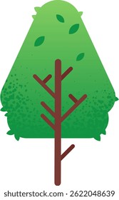 Simple and vibrant illustration of a stylized green tree with falling leaves, conveying concepts of nature, growth, environment, and ecology, suitable for educational or childrens projects