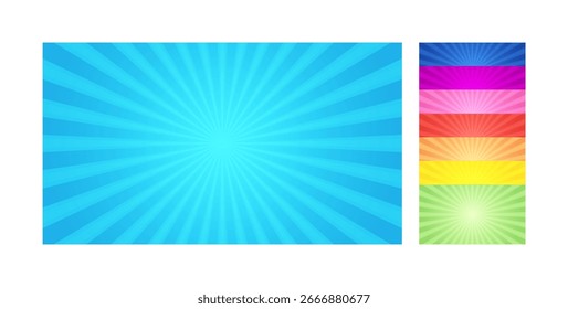 Colección de diseño de fondo simple vibrante multicolor Sunburst Radiance