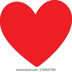 A simple vibrant red heart shape stands out prominently against a clean white background conveying love