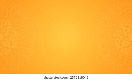 Simple Vibrant Subtle Mandala Horizontal Background in Warm Orange Yellow Tones