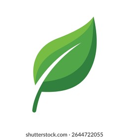 A simple and vibrant vector illustration of a single green leaf, perfect for conveying nature, organic products, eco-friendliness, and freshness in designs.