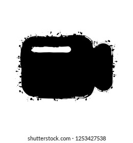 Simple video camera icon. Black ink with splashes on white background