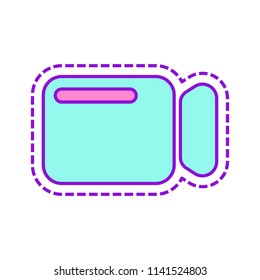 Simple video camera icon. Colored sketch with dotted border on white background