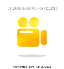 Simple video camera icon. Colorful logo concept with simple shadow on white. 10 different blurred backgrounds included