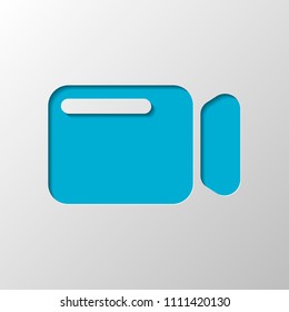 Simple video camera icon. Paper design. Cutted symbol with shadow