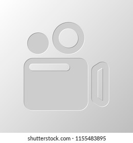 Simple video camera icon. Paper design. Cutted symbol. Pitted style