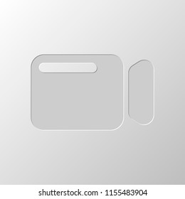 Simple video camera icon. Paper design. Cutted symbol. Pitted style