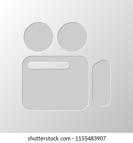 Simple video camera icon. Paper design. Cutted symbol. Pitted style
