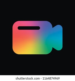 Simple video camera icon. Rainbow color and dark background