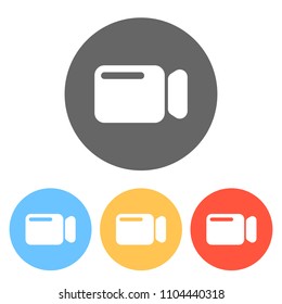 Simple video camera icon. Set of white icons on colored circles