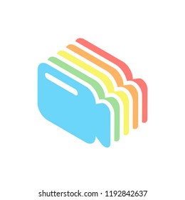 Simple video camera icon. Stack of colorful isometric icons on white background