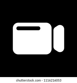 Simple video camera icon. White icon on black background. Inversion