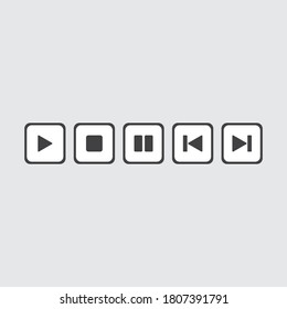 Simple video player button set in black and white