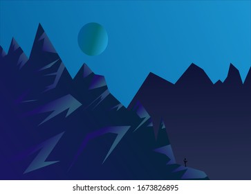 Las vistas a las montañas en tonos azul oscuro