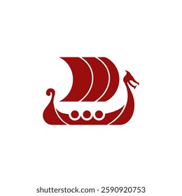 A simple Viking boat design with a dragon head, representing medieval Scandinavian warships, mythology, and the history of Norway and Sweden.