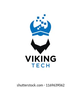 Simple viking tech negative space logo design template