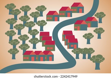 Simple Village Graphic Illustration Vector