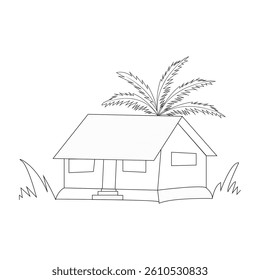 Simple village house coloring page for kids