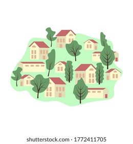 Simple village and trees vector illustration