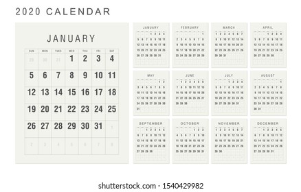 Simple vintage 2020 calendar vector design.