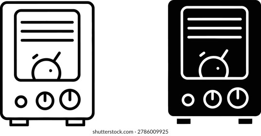 A simple a vintage analog meter with needle dial and control knobs presented against clean white backdrop. This graphic is ideal for conceptualizing scientific testing or industrial diagnostics.