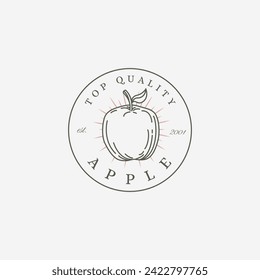 Simple vintage Apple logo, line art Apple vector badge design