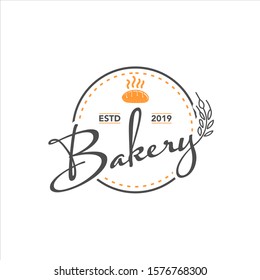 simple vintage bakery vector logo stamp, unique lettering and bread for food template or label design