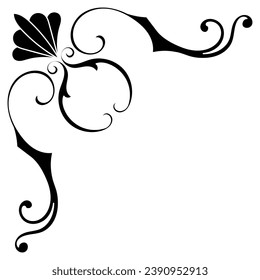 Simple vintage black Victorian corner round fancy black monogram set, abstract icons, simple symbol of Flower.