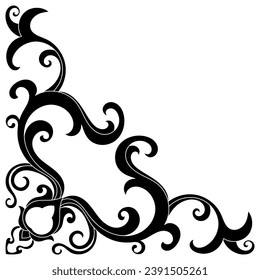 Simple vintage black Victorian corner round fancy black monogram set, abstract icons, simple symbol of Flower.