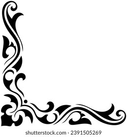 Simple vintage black Victorian corner round fancy black monogram set, abstract icons, simple symbol of Flower.