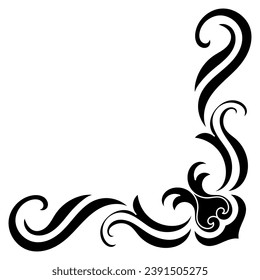 Simple vintage black Victorian corner round fancy black monogram set, abstract icons, simple symbol of Flower.