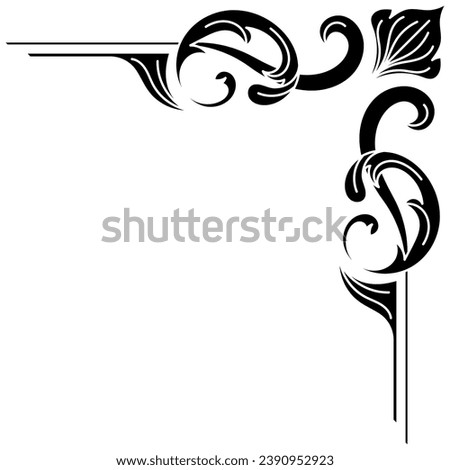 Simple vintage black Victorian corner round fancy black monogram set, abstract icons, simple symbol of Flower.