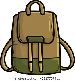 Simple vintage brown green backpack cartoon illustration