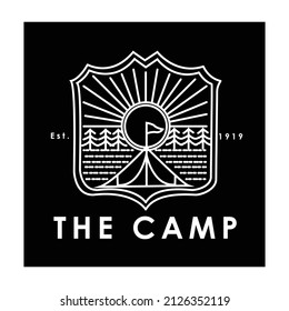 Simple vintage camp logo template. Line art style.