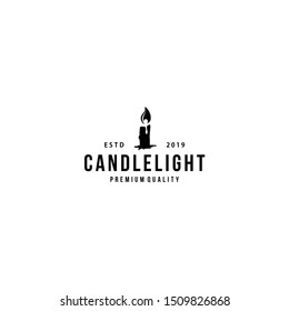 Simple Vintage Candle Light Flame Logo Design Illustration