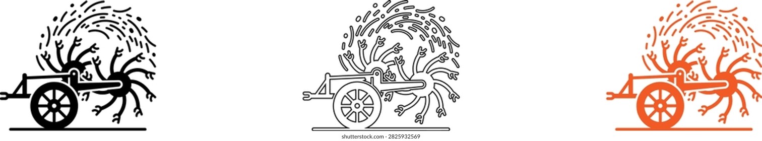 Simple vintage cart with tree illustrations in a row isolated on transparent background, Vector