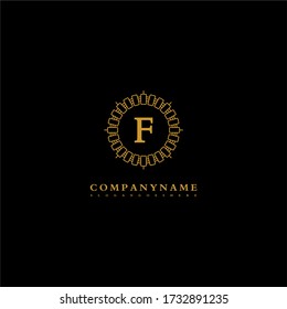 simple vintage F logo letter in gold color creative design concept