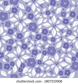 Einfache Vintage Blumenmuster . Schöne violette Blumen und weiße Blätter auf lila Hintergrund. Der Druck eignet sich für Tapeten.