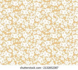 Simple vintage floral pattern. Small white flowers on a yellow background. Simple cute pattern in small white flowers on gray background. Liberty style. Ditsy print.