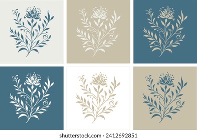 Simple vintage floral pattern, template for your creativity. Flower with leaves.