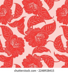 Sencillos patrones florales vintage sin costura. Colección de flores de margarita de color rojo. Esbozar plano. Collage botánico de estilo moderno y moderno.