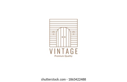 simple vintage line door home exterior logo vector icon illustration design 