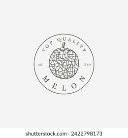 Logotipo de Melon vintage simple, arte de línea Diseño de placa vectorial Melon