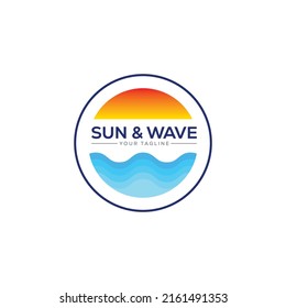 Simple, Vintage, Minimal Sun and Wave Logo icon Vector Design Illustration Template