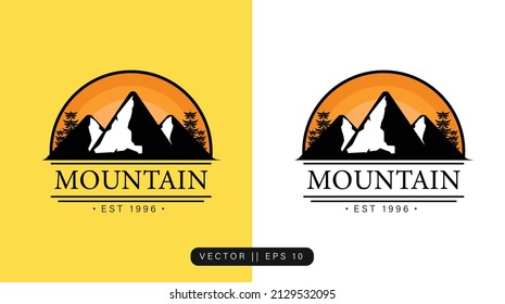 Simple vintage mountain illustration logo in retro color