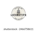 Simple vintage old locomotive train logo design template illustration