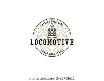 Simple vintage old locomotive train logo design template illustration