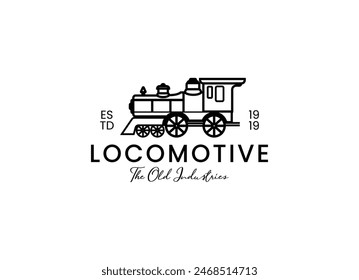 Simple vintage old locomotive train logo design template illustration.