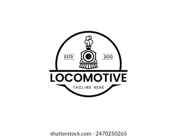 Simple vintage old locomotive train logo design template illustration.