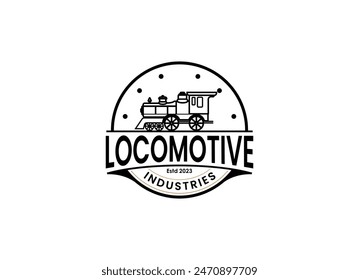 Simple vintage old locomotive train logo design template illustration.